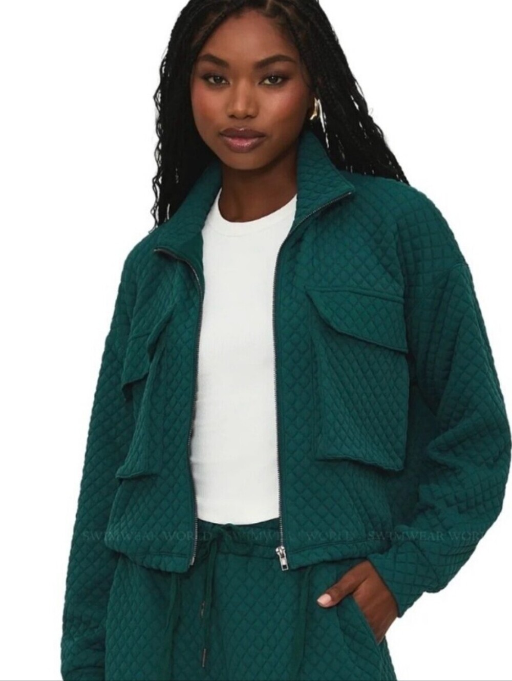 Beach Riot Maren Pine Green Quilted Jacket Cropped Fit Sz XS